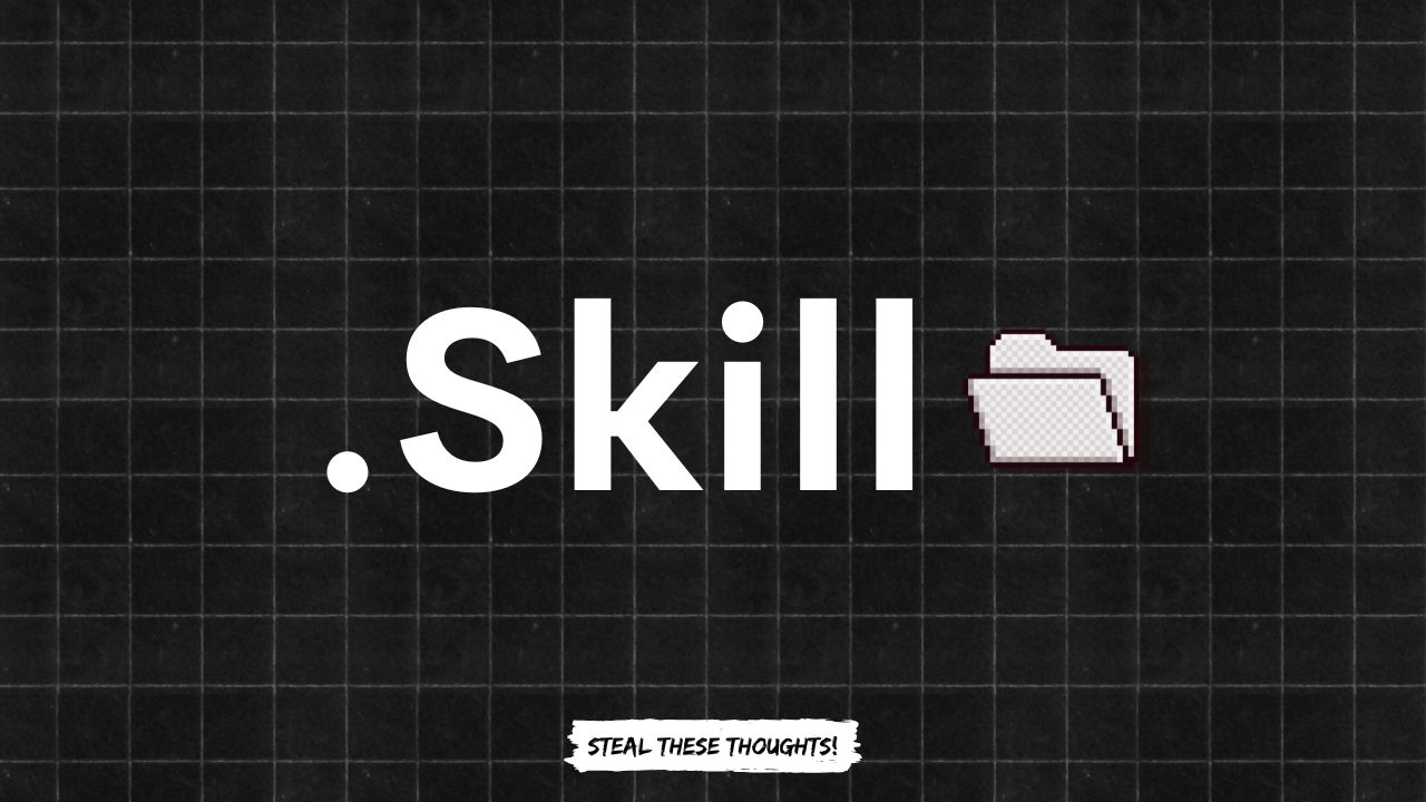 A .Skill wordmark beside a pixel folder icon on a dark grid